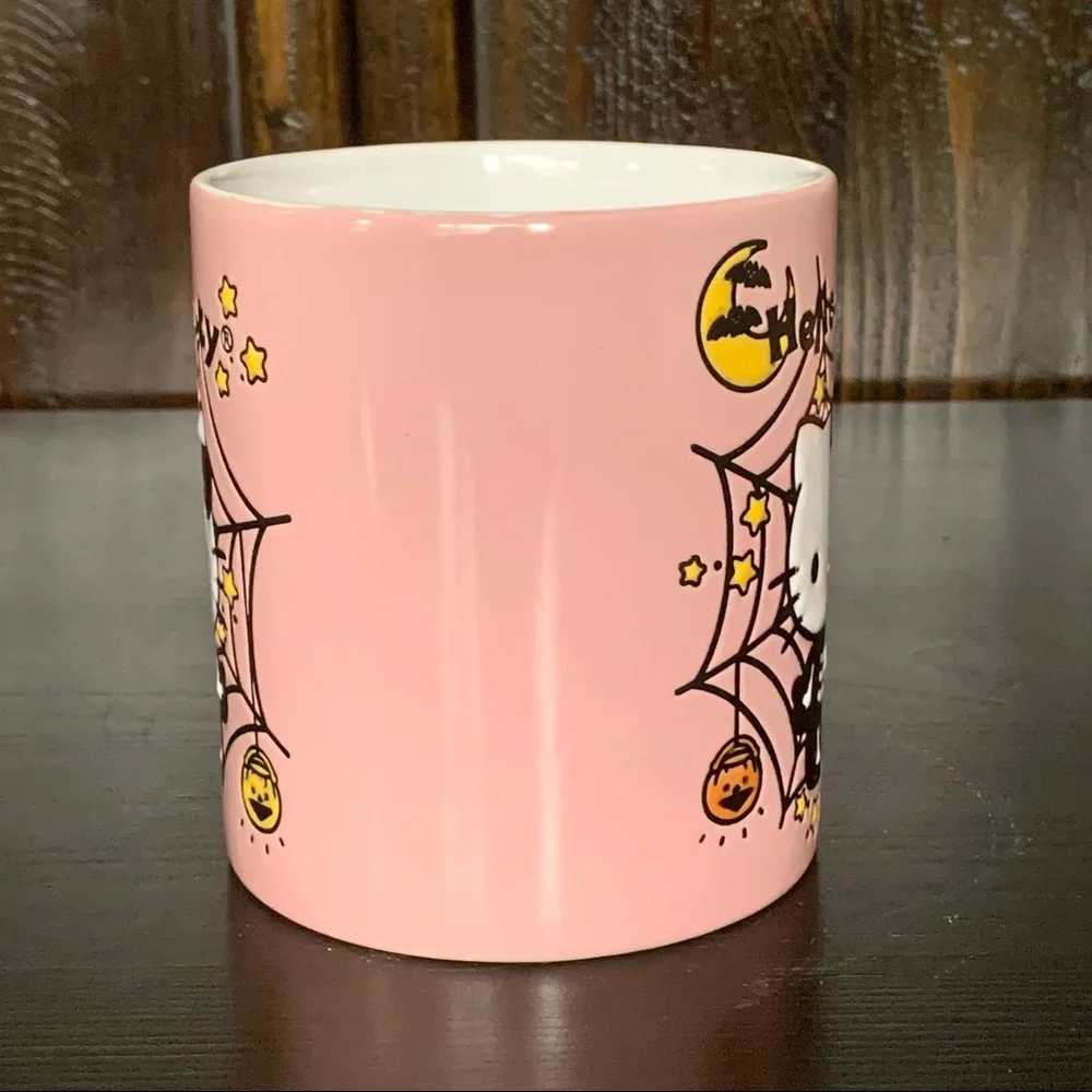 Hello Kitty Pink Halloween Mug - Skeleton Spider Web Bats Stars Pumpkins - Picture 9 of 11